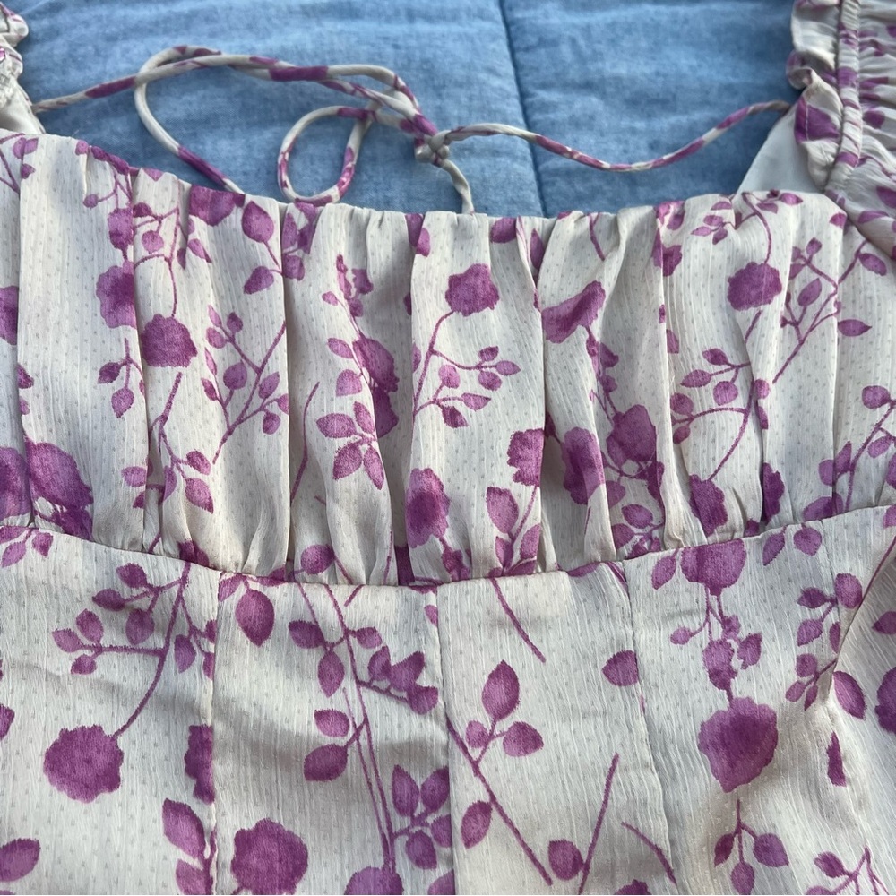 American Threads Ecra/Purple Puff Sleeves Romper Size Medium - Picture 3 of 6